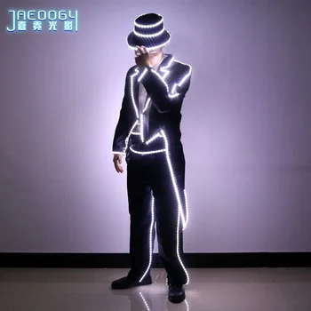 LED férfi jelmez Karnevál világíts fel Tuxedo öltöny Bűvész színpadi előadás viseljen divatos éjszakai klub Party Rave ruhát 2024 Show nadrág
