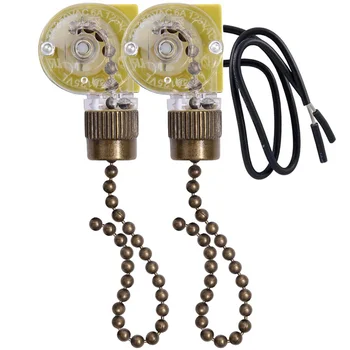 Mennyezeti ventilátor világításkapcsoló Zing Ear ZE-109 kétvezetékes villanykapcsoló húzózsinórral mennyezeti ventilátorokhoz Lámpák 2Db bronz