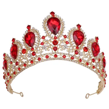 Menyasszonyi korona királynő fejpánt csillogó strasszos arany szépségverseny díszek álarcosbálhoz Bankett cosplay