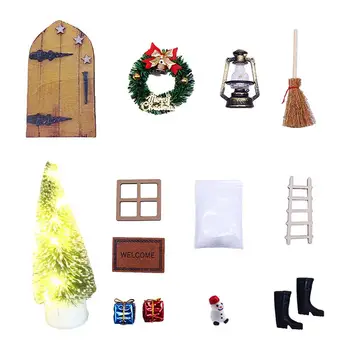 Miniatűr tündérkert 12db, karácsonyi ajtó miniatűrök fa tündérajtó kiegészítők Karácsonyi kültéri dekorációk Party kellékek