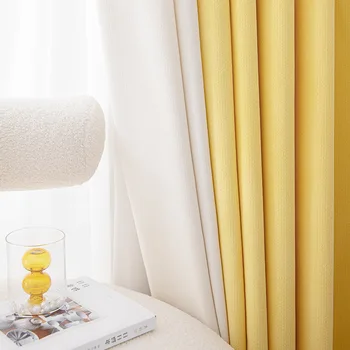 Nordic minimalista függönyök nappaliba Zsenília patchwork sárga Cortina monokróm patchwork magas árnyékolás egyedi függönyök