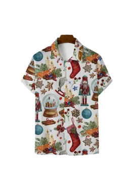Nyári férfi alkalmi ing Nyomtatott karácsonyi ruhák Divat Beach rövid ujjú hajtókás ingek Póló felsők Férfi ruházat