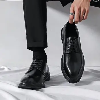 Nyári férfi cipők üzlet Hivatalos viselet Bőrcipők Belső magasság növelése Fekete alkalmi öltöny cipők Brit vőlegény esküvő