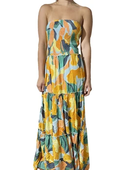 Női elegáns vállon kívüli fodros ujjú virágmintás Maxi ruha hát nélküli dizájnnal - Plus Size nyári divat