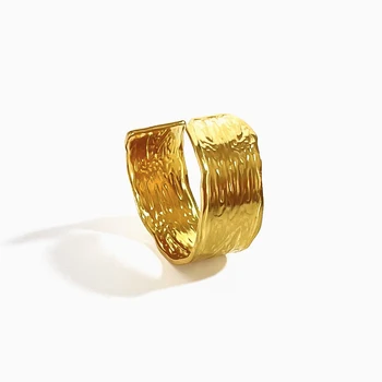 Peri'sbox vízálló 316L rozsdamentes acél 18K arany PVD bevonatú ráncos textúrájú szalaggyűrű hölgy számára minimalista retro gyűrűk ékszerek