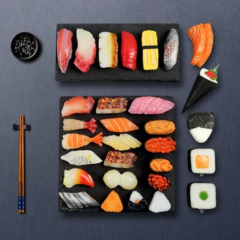 PVC Mesterséges dekorációk szimulációja Japán főzés lazac sushi szett Kézműves modell kijelző miniatűrök különböző alkalmakkor