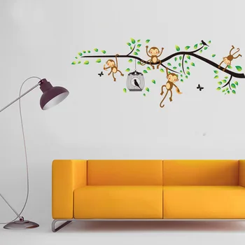 Rajzfilm Állat Majomfa ág fali matrica Otthoni dekoráció Kisgyerekek Gyerekszoba dekoráció PVC matricák