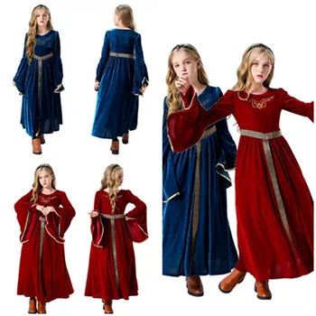 Retro középkori gyerekek hercegnő cosplay jelmez Chirldren lányok fantázia palota hosszú ruha ruhák Halloween karneváli parti öltöny