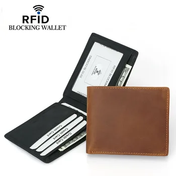 RFID blokkoló valódi bőr pénztárcák Férfi pénztárca hitel Névjegykártya tartók Vintage kétszárnyú pénztárca Kiváló minőségű ajándék pénztárcák