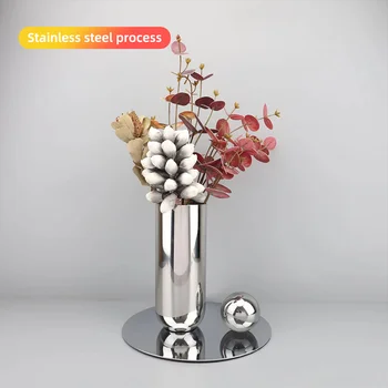 rozsdamentes acél váza Kreatív fém váza Modern egyszerű divat Nappali étkező dekoráció Váza kiegészítők irodába vagy otthonba