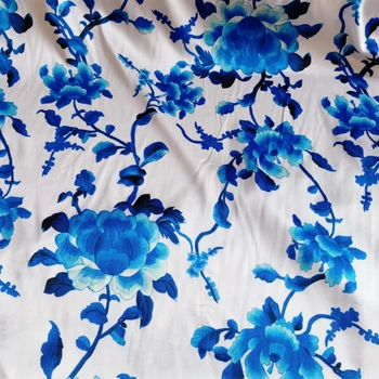 rugalmas szatén selyemszövet Kínai stílusú kék fehér porcelán mintás ruha ing Pizsama sálak divat varróanyag szövet