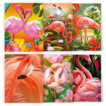 RUOPOTY Festés számok szerint felnőtteknek készletek Romantikus szerelem trópusi növényzetben Rózsaszín flamingó otthoni dekorációhoz