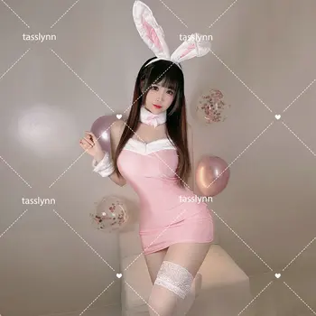 Rózsaszín nyúl nyuszi lány szegecspánt szexi szabad pántos fehérnemű szett cosplay jelmez nők