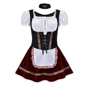 Színes klasszikus hölgy Oktoberfest jelmez Alpok Kocsmák Wench Parade Nemzeti ruha Cosplay Karnevál Fancy Party Dress