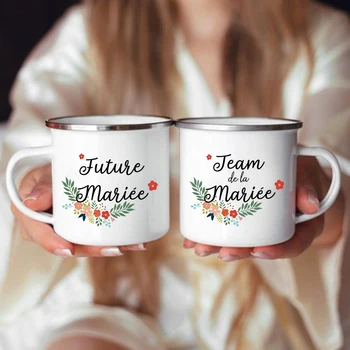 Team Menyasszony francia mintás bögre Menyasszony leánybúcsú party ital Borlé csésze Koszorúslány kávéscsészék Menyasszonyi esküvői zuhany ajándékok