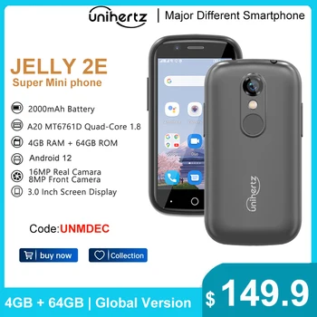 Unihertz Jelly 2E Mini okostelefon Android 12 kártyafüggetlen 4GB 64GB mobiltelefon 2000mAh 16MP 4g mobiltelefonok