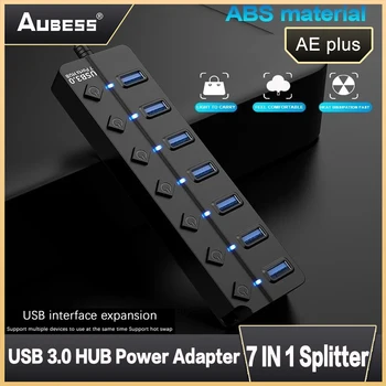 USB 3.0 HUB hálózati adapter 7 portos multi USB Splitter többszörös bővítő kapcsolóval 30CM kábel gyors átvitel Bővítő dokkoló