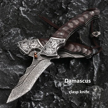 VG10 DamaszkuszTitán összecsukható kés Harci túlélés Zsebkések Kemping kültéri önvédelem Túlélés mentő használati kés