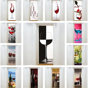 Vörösbor kreatív 3D ajtómatricák palackhoz Öntapadós tapéta az ajtókon DIY felújítás vízálló poszter hálószobába