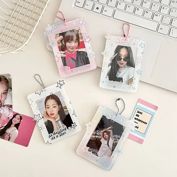 Y2K Sweet Cool akril kártyatartók kulcstartóval asztali védőkártya film 3 hüvelykes képkeret koreai pop idol kártya Slevee