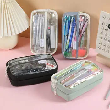 Átlátszó ceruzatáska Többrétegű tolltok cipzáras tasak ceruzákhoz Nagy kapacitású írószer tasak Gyerek iskolai kellékek