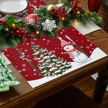 Új karácsonyi tányéralátétek Mikulás jávorszarvas kockás tányéralátétek reverzibilis hőálló Mikulás tányéralátét karácsonyi lakberendezéshez