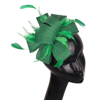 Új vintage zöld utánzat Sinamay Party haj lenyűgöző kalap hajcsatok nőnapi ünnepi születésnapi tollas haj kiegészítők