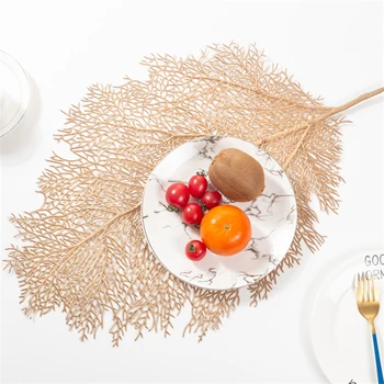 Üreges levelek Tányéralátét Forrázás elleni tálszőnyeg Poháralátétes étkezőasztal dekoráció Western Food Tányéralátétek Kreatív Ginkgo Biloba asztali szőnyeg